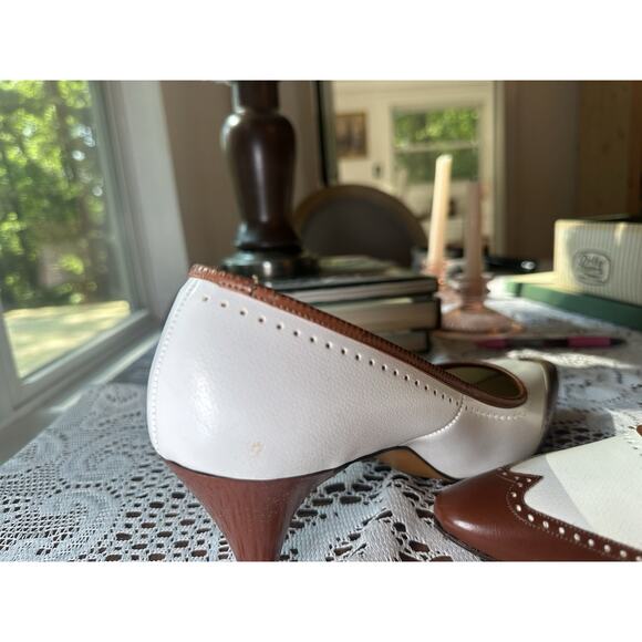 Vintage 1960s Polly Preston Oxford Wingtip Heels Shoes Brown Sz 10 Twee Pointed - Picture 9 of 12